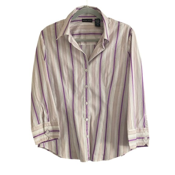 New York Co Stretch Blouse Stripe LS Button Front Women Large Lot of 2 - Picture 2 of 16